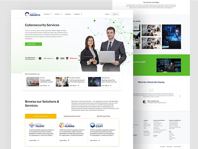 TF Growth Landing Design clean cybersecurity cybersecurity landing page green lan landing page online cybersecurity uiux web design web ui website design website ui white