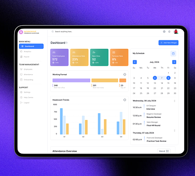 HR Management - Dashboard calendar dashboard figmadesign graphs hr management lightmode logo ui uidesign