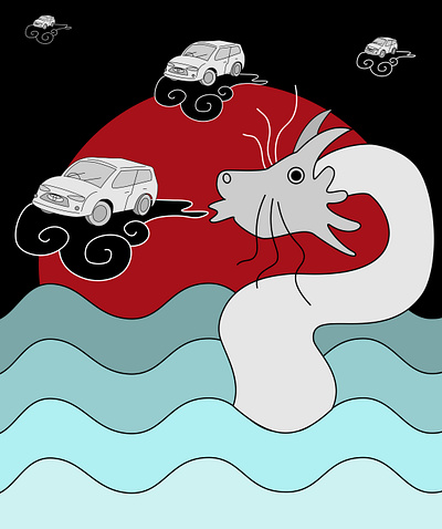 Dragon the car dealer adobe illustrator black background branding car cars character design clouds dragon illustration import japan red sun vector