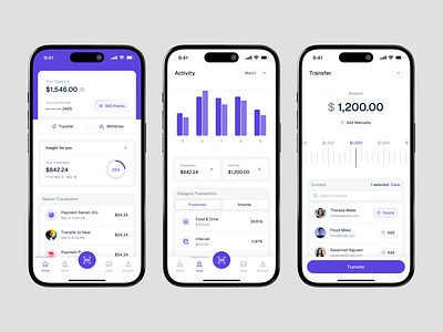 Finance App - Balance & Transaction Overview activity bangking card chart expanse finance finance app graph homepage income mobile app mobile application mobile banking personal finance sekar station transfer ui ux visual design wallet