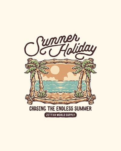 Vintage Hand Drawn Summer Holiday in The Beach Illustration adventure beach branding design graphic design illustration logo nature retro retro design summer t shirt t shirt design teesdesign ui ux vector vintage vintage design