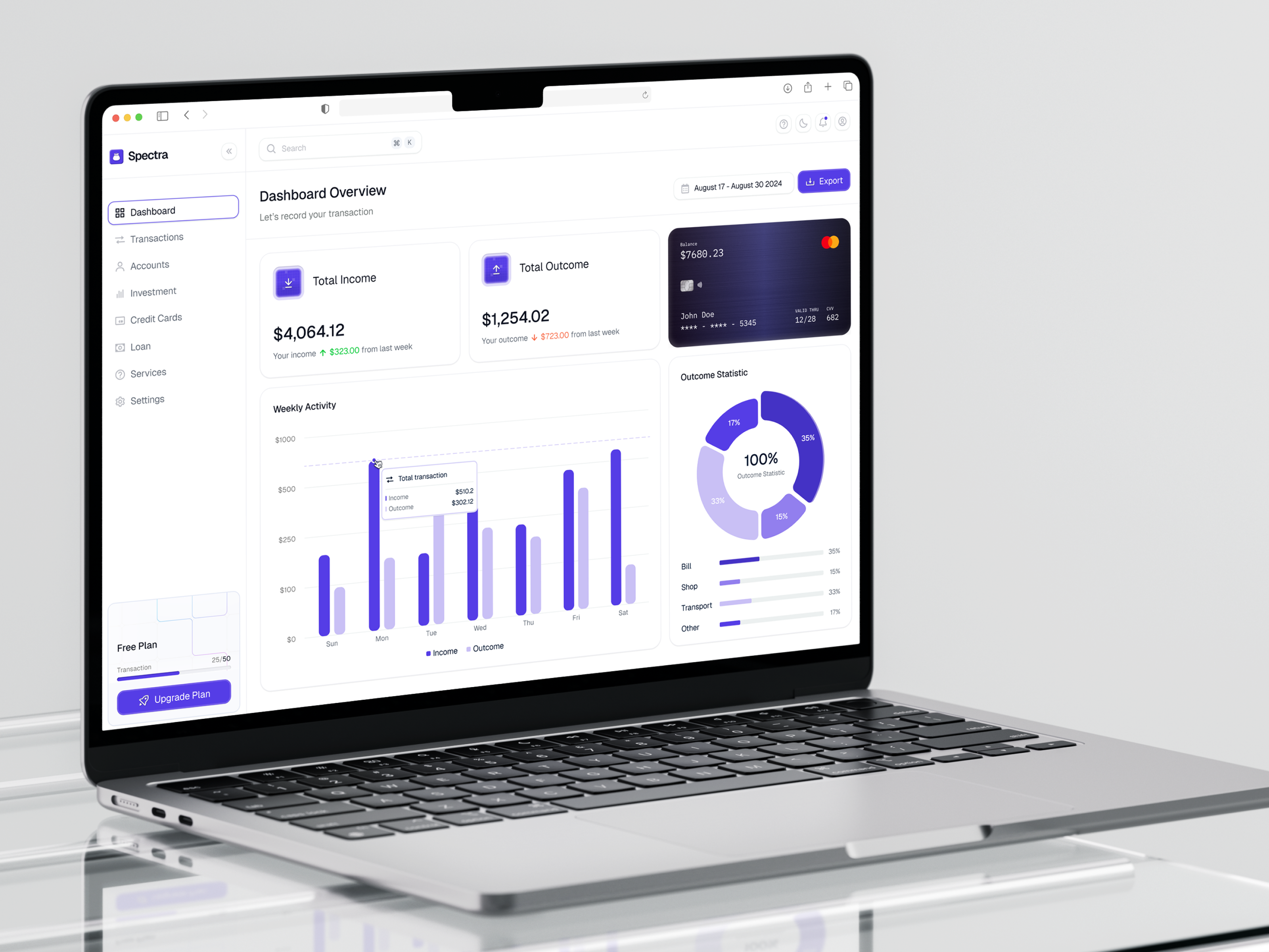 Spectra - Online Banking Dashboard agency analytic bangking card chart clean dashboard data design ewallet finance graphic design online banking product design purple sekar station ui ux wallet web design