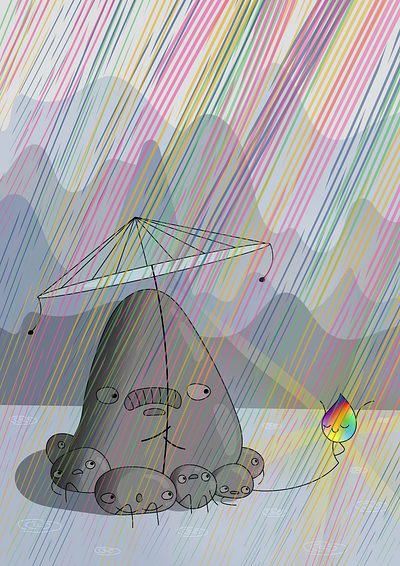 Where color begins adobe illustrator art colorful digital art digital illustration grey background illustration rain raindrop stone stones vector