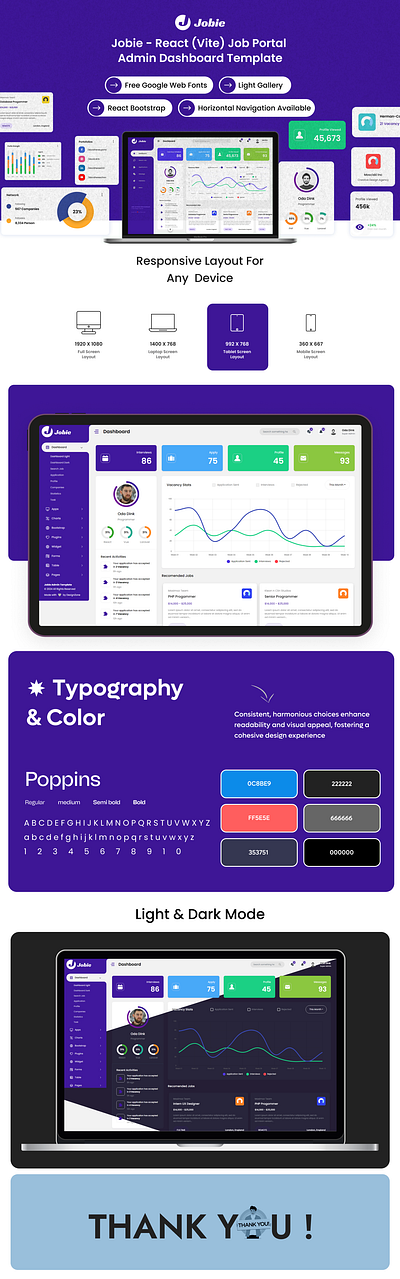 Jobie - React (Vite) Job Portal Admin Dashboard Template 3d animation branding creative design graphic design illustration logo motion graphics product design template ui ui design uiux user experience user interface ux design web web design website