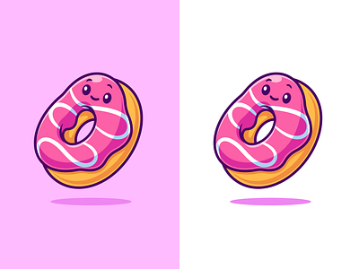 Donut🍩 bakery branding bread cartoon character cute donut doodle eyes fast food flat flying food icon illustration logo strawberry topping