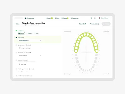 Dental product properties add ons case dental details health healthcare product properties setup step stepper teeth tooth user interface ux wizard