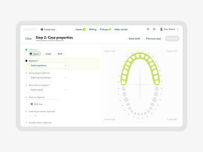 Dental product properties add ons case dental details health healthcare product properties setup step stepper teeth tooth user interface ux wizard