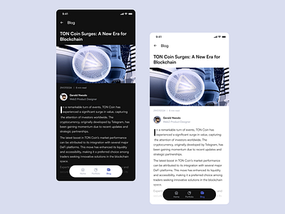 Crypto blog page 3d blog btc dark mode light mode mobile app product design ton ui ux web3