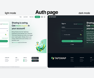 Authorization page (Light & Dark mode) branding crypto design fintech interface ui webdesign