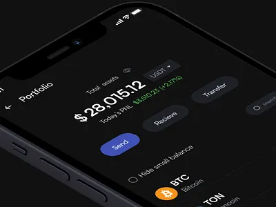 Cryptocurrency portfolio mobile app design page btc buy cryptocurrency dark mode design eth mobile app portfolio product design sell token ton trade ui usdt ux wallet web3
