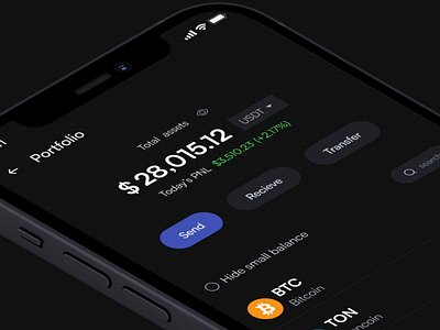 Cryptocurrency portfolio btc dark mode eth mobile app portfolio product design ton ui ux wallet web3