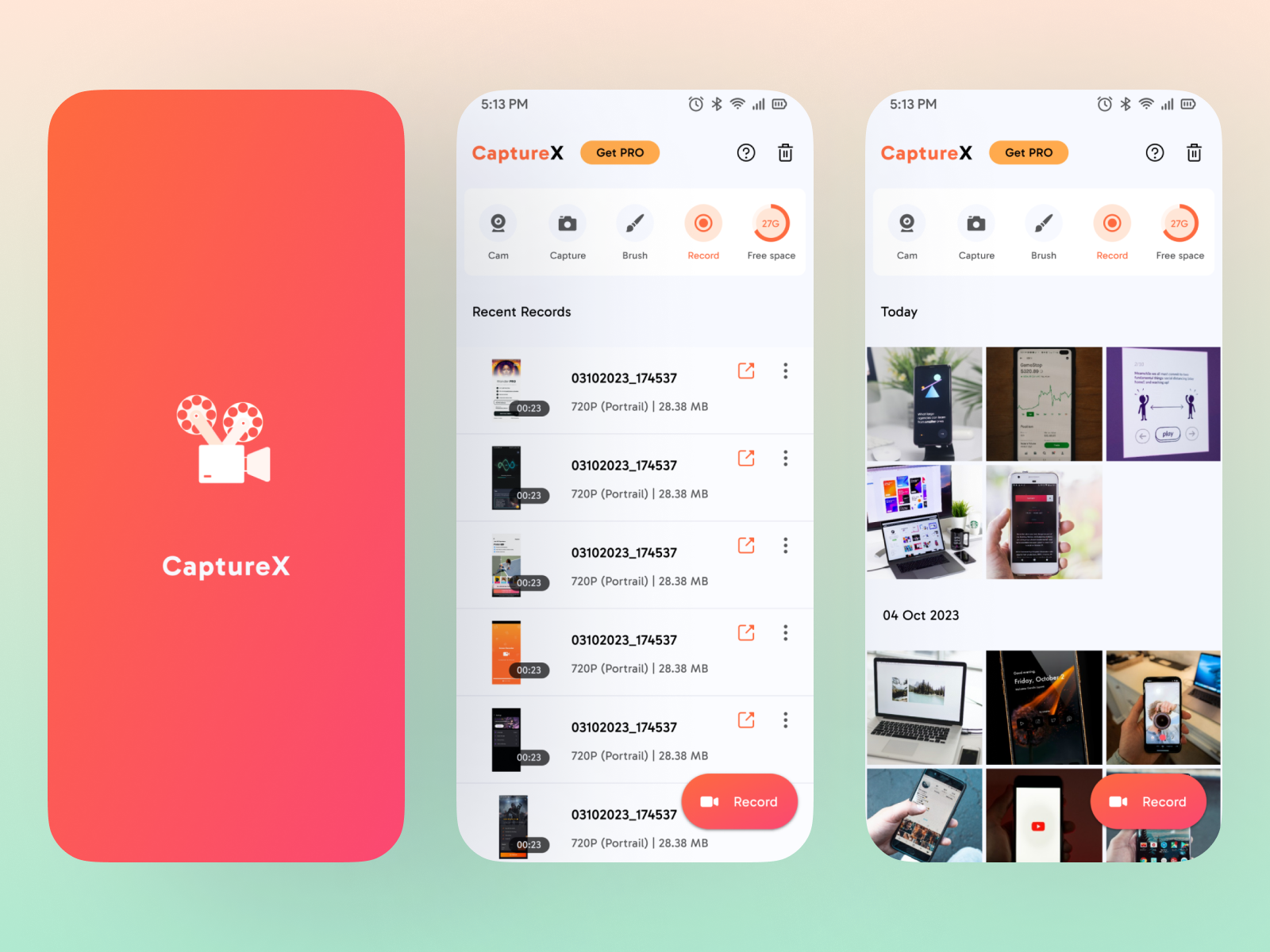 Mobile Screen Recording App UI Design capture card crop design dialog editor how to use in app onboard onboarding permission purchase recorder screenshot screenshots setting trim video video editor