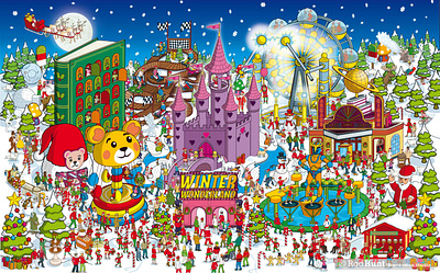 Winter Wonderland Christmas Search & Find Illustration christmas game hidden object illustrated game illustration illustrator isometric pixel art search and find seek and find wheres waldo wheres wally wimmelbilder wimmelbilderbuch winter wonderland xmas