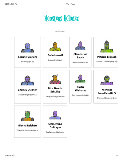 Monsters Rolodex app with Vite modules app development monsters rolodex reactjs ui vite web web app