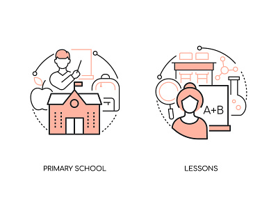 Primary school and lessons banner banner class design education educational icon illustration knowledge learning lesson line linear school science style