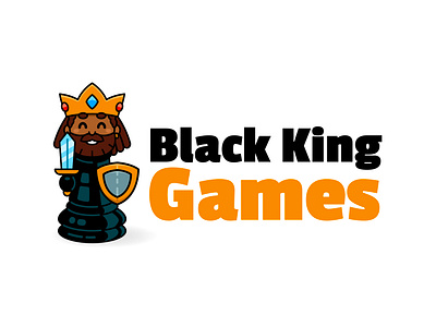 Black King Games Logo Design branding cartoon character chess crown design digital flat funny game games illustration king knight logo mark mascot shield sword vector