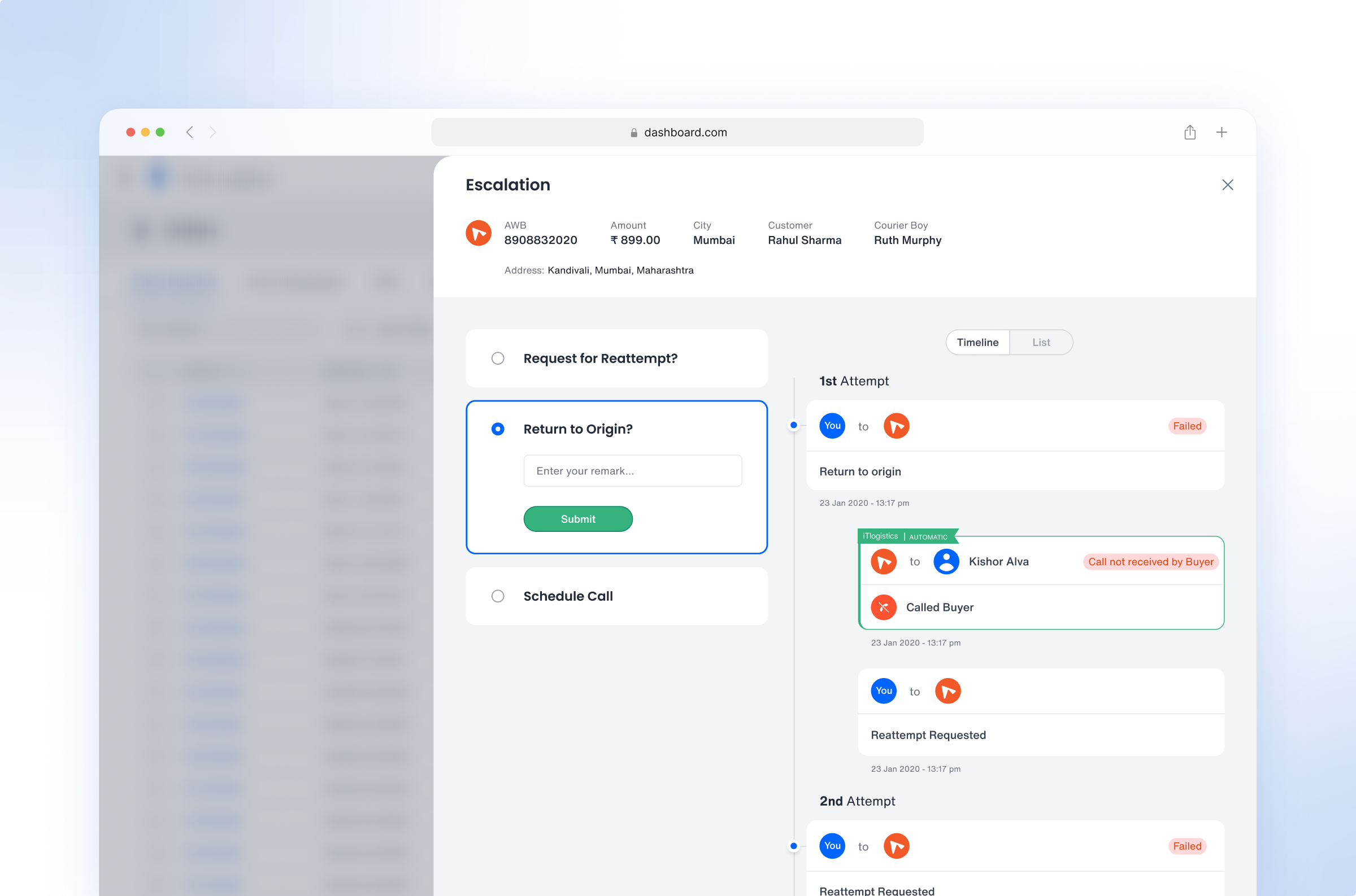 Escalation Side Popup admin panel dashboard design internal web app logistics logistics dashboard popup design product design saas side popup ui ui