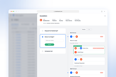 Escalation Side Popup admin panel dashboard design internal web app logistics logistics dashboard popup design product design saas side popup ui ui