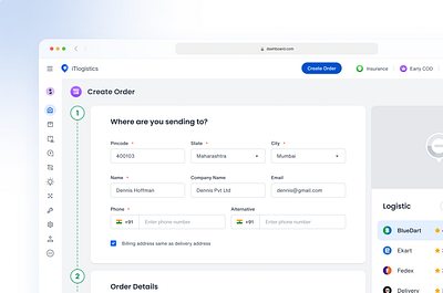 Create Order Form admin panel create order create order form dashboard design form ui internal web app logistics logistics dashboard ui product design saas ui