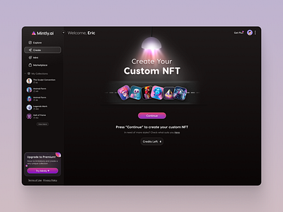 Mintly - NFT Marketplace UI Design create nft dark mode graphic design illustration light effect logo marketplace nft nft maker nft marketplace saas ui design ui ux design web3 sass website design