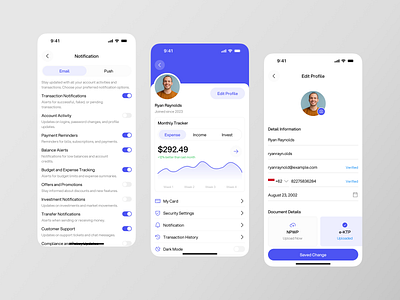 WalletIn - E-Wallet Mobile App [Profile Page] app app design clean design e wallet edit profile finance mobile notification profile setting template ui ui design ux wallet