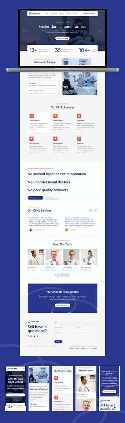 Tooth Fairy dental dental practice dentist webflow template dentist website figma professional design responsive template seo optimezed template ui webdesign webdesigner webflow webflow design webflow designer webflow designers webflow template website design website designer