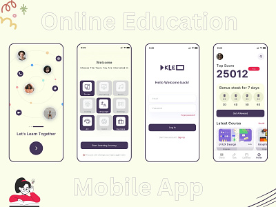 E-learning Mobile App android animation app clean course e learning education educational app elearning ios minimal mobile app online class online course student study app teacher ui ux unique visual design