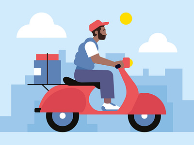 Delivery Service Concept adobe stock branding character design delivery person delivery service design flat flat design flat vector free illustration scooter delivery ui urban scene ux vector vector illustration