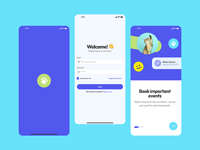 Pet App - Login + Onboarding app bright colors login onboarding pet splash ui design welcome