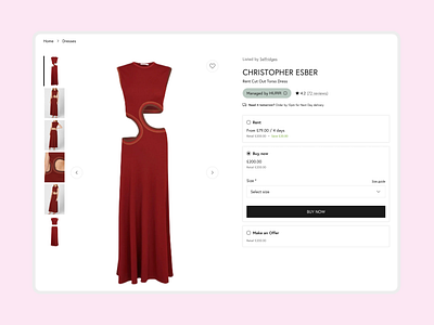 HURR Product Detail Page Rental Options Toggle Radio Tag clothing design system fashion minimal options pdp pink platform product detail page radio button rental shipping toggle ui design web design website