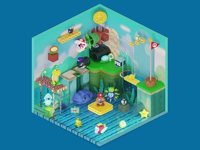 Super Mario Scene Fan Art (Animated) 3d animation blender fan art game isometric mario mario 3d world mario bros. mario odyssey motion graphics scene stylized super mario underwater videogame