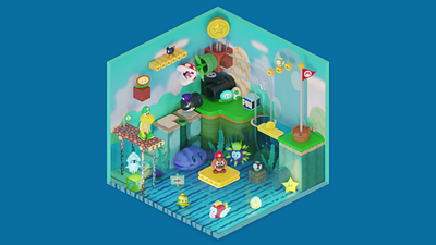 Super Mario Scene Fan Art (Animated) 3d animation blender fan art game isometric mario mario 3d world mario bros. mario odyssey motion graphics scene stylized super mario underwater videogame