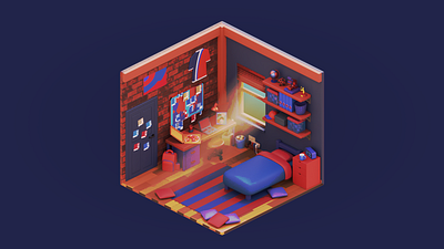 Spider-Man/Peter Parker Room Fan Art 3d affinity designer bedroom blender comic fan art hard surface hero isometric marvel room spider man spider verse stylized superhero