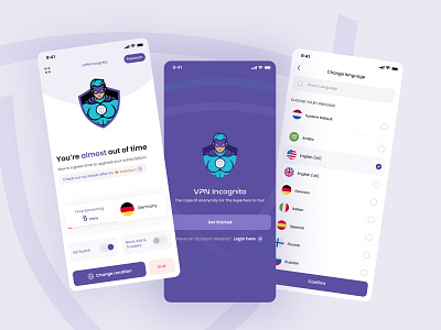VPN Incognito animation app design home page minimal mobile ui design motion design onboarding pricing settings splash screen trendy ui ux vpn app