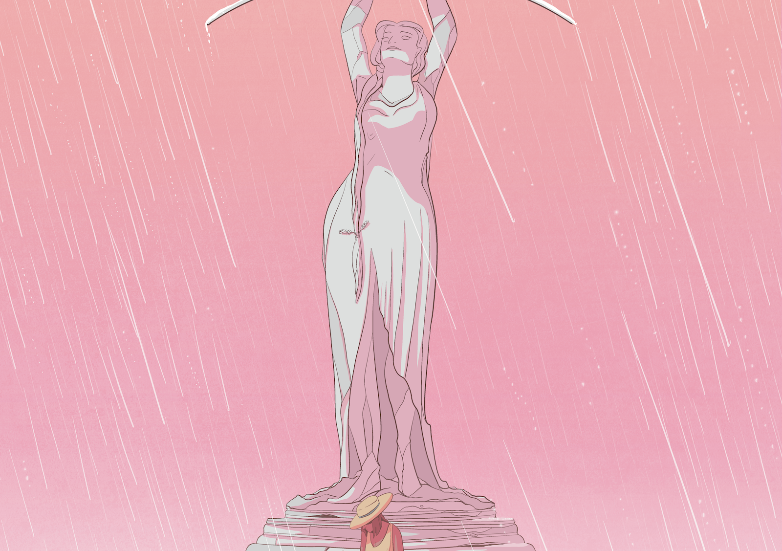 Protected artists comics digitalart digitalartist editorial editorialart editorialillustration ethereal fantasy fantasyart greekmythology illustratedposter illustration persephone pink posterart rain statue