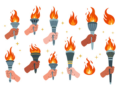 Hands holding fire torches art design draw fire flat flat design games graphic design hand illustration ipad torch vector