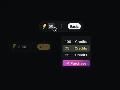 Dashboard Badge UI: Display Membership Levels and Credits badge black credits dark dark mode dark ui dashboard membership purchase ui purple purple gradient ui ui design ui design patterns yellow