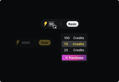 Dashboard Badge UI: Display Membership Levels and Credits badge black credits dark dark mode dark ui dashboard membership purchase ui purple purple gradient ui ui design ui design patterns yellow