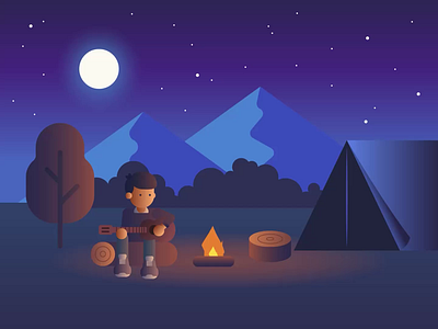 Camping Night Animation acoustic after effects animation bonfire camp campfire camping coldplay guitar illustration motion graphics music night song stars yellow