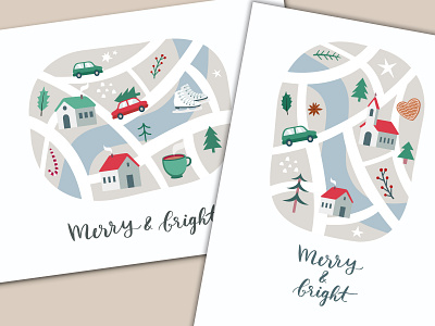 Christmas Greeting Card, Winter Map art card christmas design draw flat design graphic design greeting illustrated map illustration ipad lettering map new year town