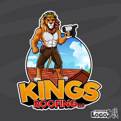 Lion Mascot Logo - Cartoon LogoX carpenter lion cartoon logo cartoon lion fixing roof cartoon logox cartoon logox design construction logo lion cartoon mascot logo lion roof cartoon logo roof cartoon logo design roof mascot logo roofer logo roofing logo roofing mascot character logo