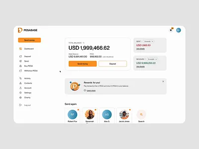 Pesabase / web app account balance banking banner dashboard design details interaction interactive design money transfer notifications popup profile remittance send money transaction ui uiux web app webdesign