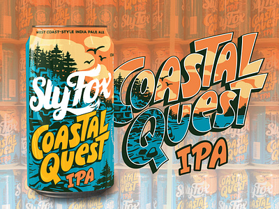 Coastal Quest West Coast-style IPA by Sly Fox Brewing Co. beer beer can beer label beer packaging branding brewery can can mockup coastal craft beer graphic design illustration ipa lettering packaging packaging design quest sly fox type typography