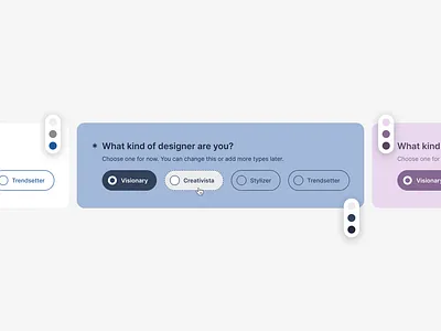 Radio Buttons UI: Three Color Styles for Every State card design color palette focus state hover state navy blue plum purple radio button ui radio button ui design radio buttons survey design ui ui design patterns white
