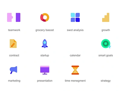 Business Planning 2D Icons Set Animation 2d analysis animation business calendar contract flat goals growth icons icons set illustration marketing mobile app design motion planning presentation startup teamwork time management