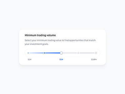 🌊 Minimum trading value dashboard interface interface design product design range slider settings card slider software design ui user interface