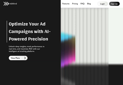 Landing page of AI- driven Ad tracking software 3d ai ai driven ad tracking software ai landing page animation animation figma artificial intelligence branding glass effect graphic design landing page macro animation motion graphics smart animation ui