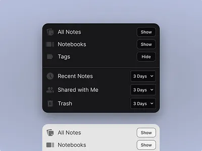 Notes Modal Popup UI: Manage Settings from the Dashboard black dark dark mode dropdown light light mode lite mode modal design popup settings ui ui white