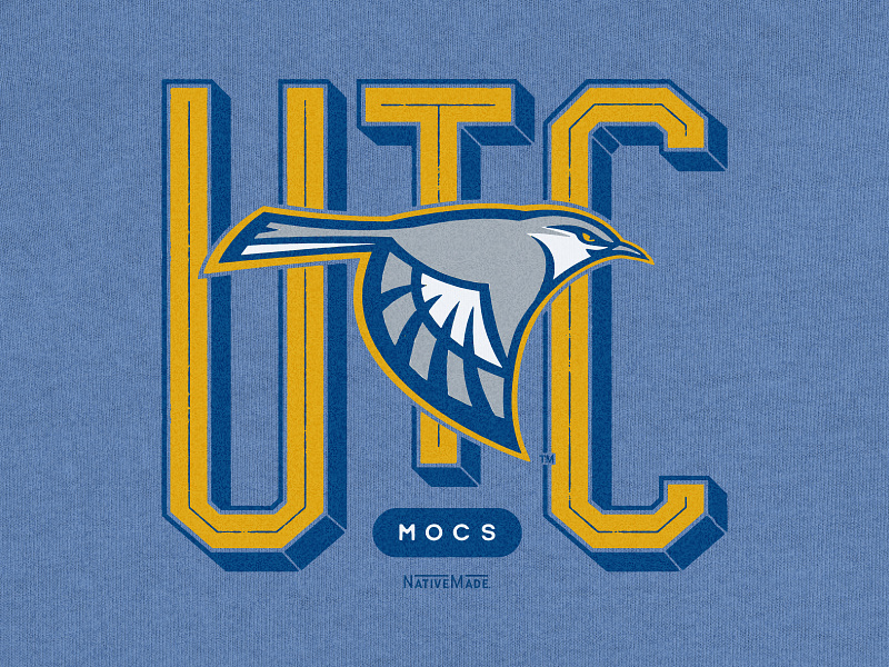 UTC Mocs Bird Apparel apparel badge blue branding chattanooga crewneck fabric mocs nativemade retro tee texture university of tennessee utc vintage