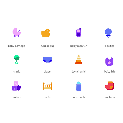 Baby childish 2D Icons Set Animation 2d animation baby baby accessories baby care baby icons baby products childhood cute icons family life flat icons icons set illustration mother and baby motherhood motion parenting tips vector icons